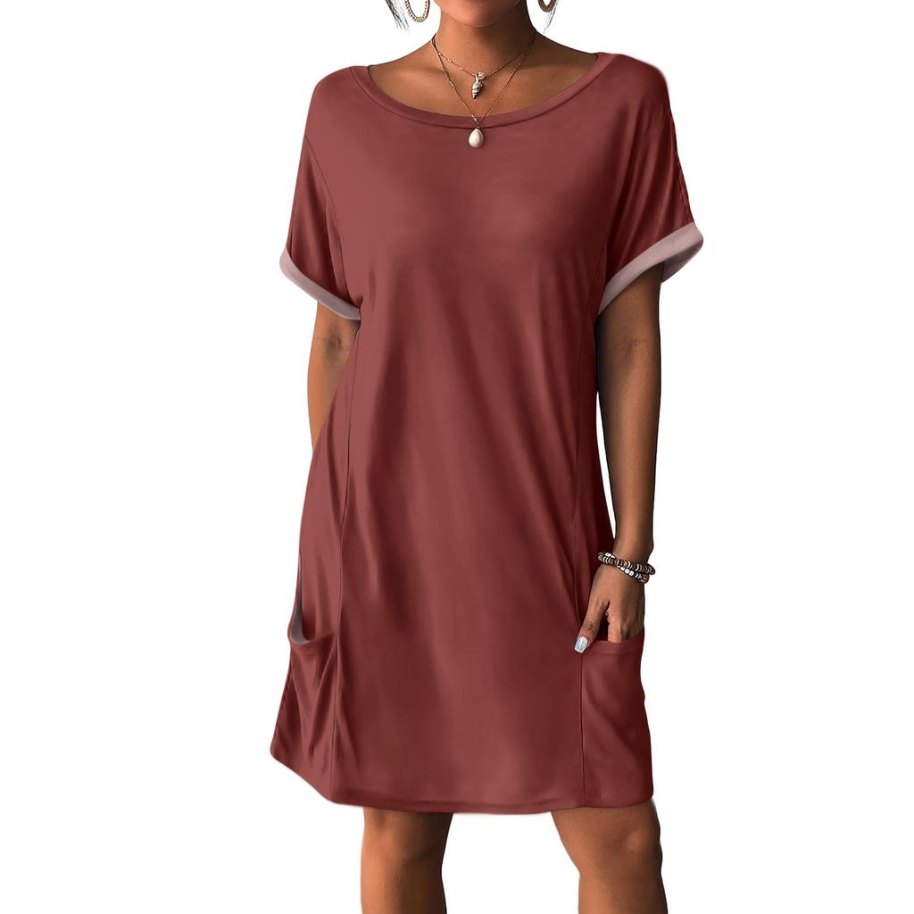 Women's Dresses T-Shirt Dresses With Pockets Solid Color Casual Beach Dresses