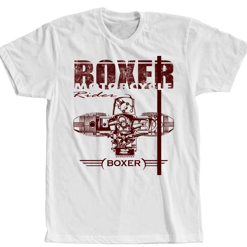 2026 Vintage Boxer Motorcycle Rider Flat Twin Engine Graphic Black Shortsleeve Tshirt For Kids Adults Biker Crew Neck Tee