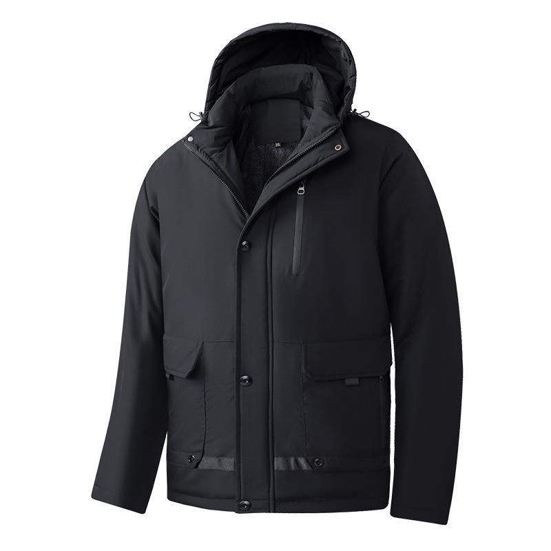 2025 Men's Mid-Length Winter-Autumn Thickened Cotton Jacket with Detachable Hood and Plus Velvet Lining.