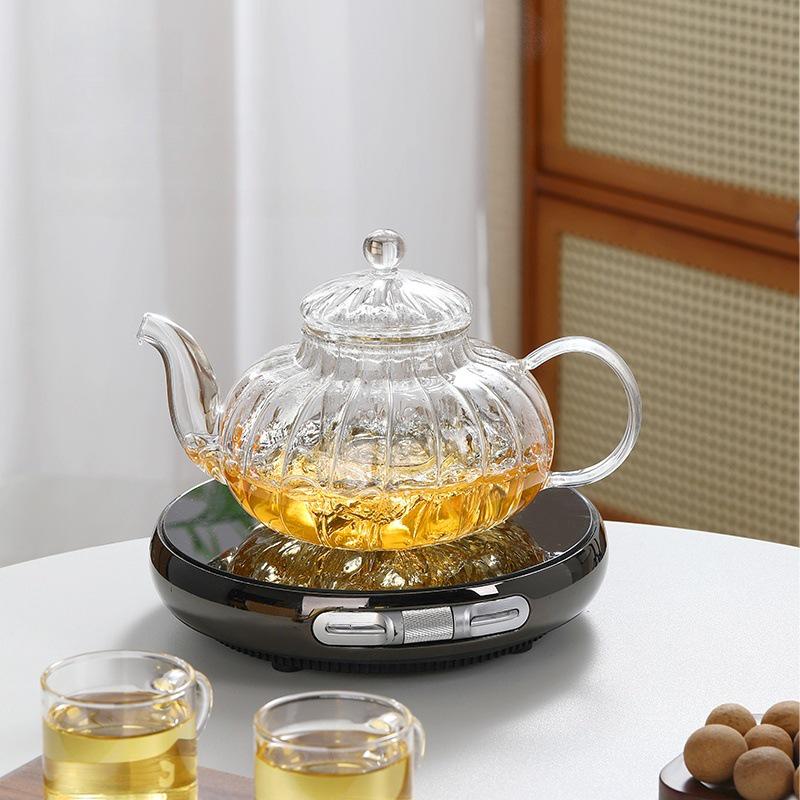 Pumpkin-Shaped High-Temperature Resistant Floral Teapot with Infuser, Thickened Borosilicate Glass