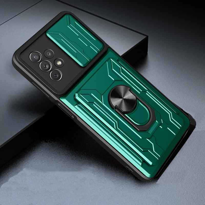 Slide Camera Lens Card Holder Case For Samsung Galaxy S22 Ultra S21 Plus A53 A73 A33 A13 A32 A12 A51 M32 4G 5G Military Grade Detachable Armor Cover