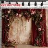 2D Rustic Boho Red Flower Curtain Bridal Shower Engagement Photography Backdrop Decor