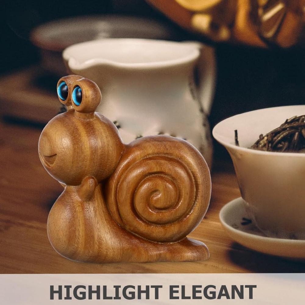Snail Wood Carving Ornament Crafted from Green Sandalwood Handmade Decorative Sculpture for Shelf Desk or Display