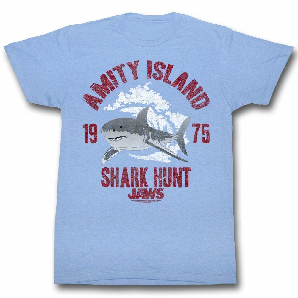 Jaws Shark Hunt Light Blue Heather Adult T-Shirt XXL