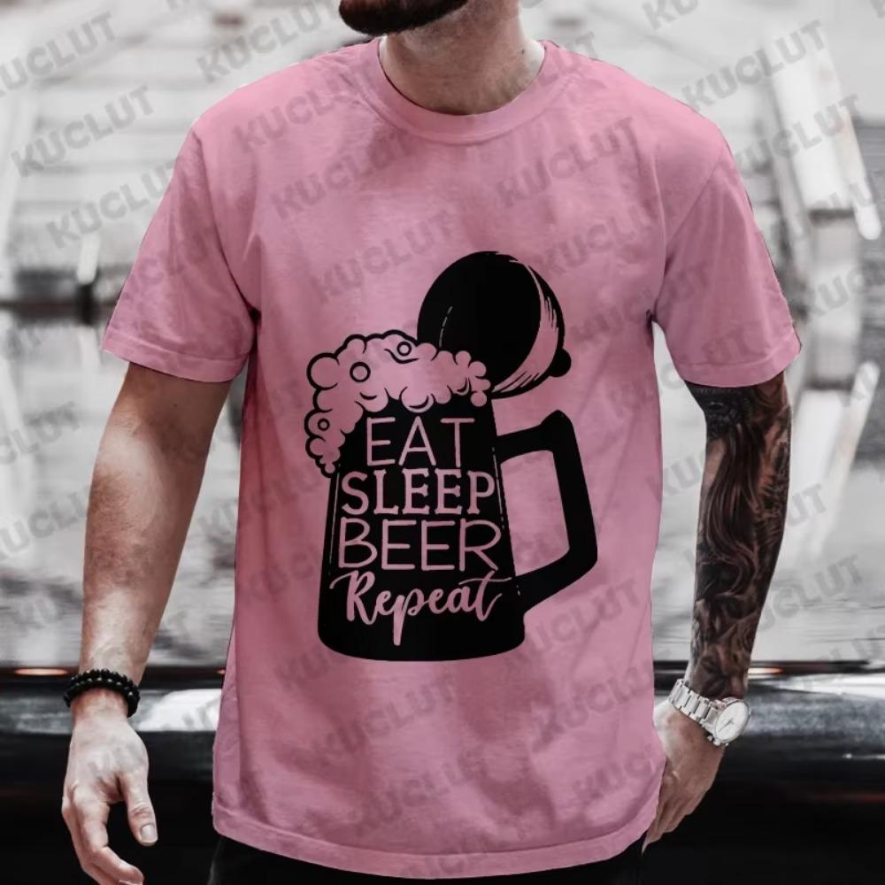 Herren T-Shirts Essen Schlafen Bier Wiederholen Lustige Grafik Y2k Kleidung Bier TAG Trinkparty Oberteile Übergröße Streetwear Kurzarm
