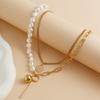 Simple Special-Shaped Imitation Pearl Multi-Layer Stacked Necklace, Personalized Metal Sequined Hanging Ball Necklace For Women
