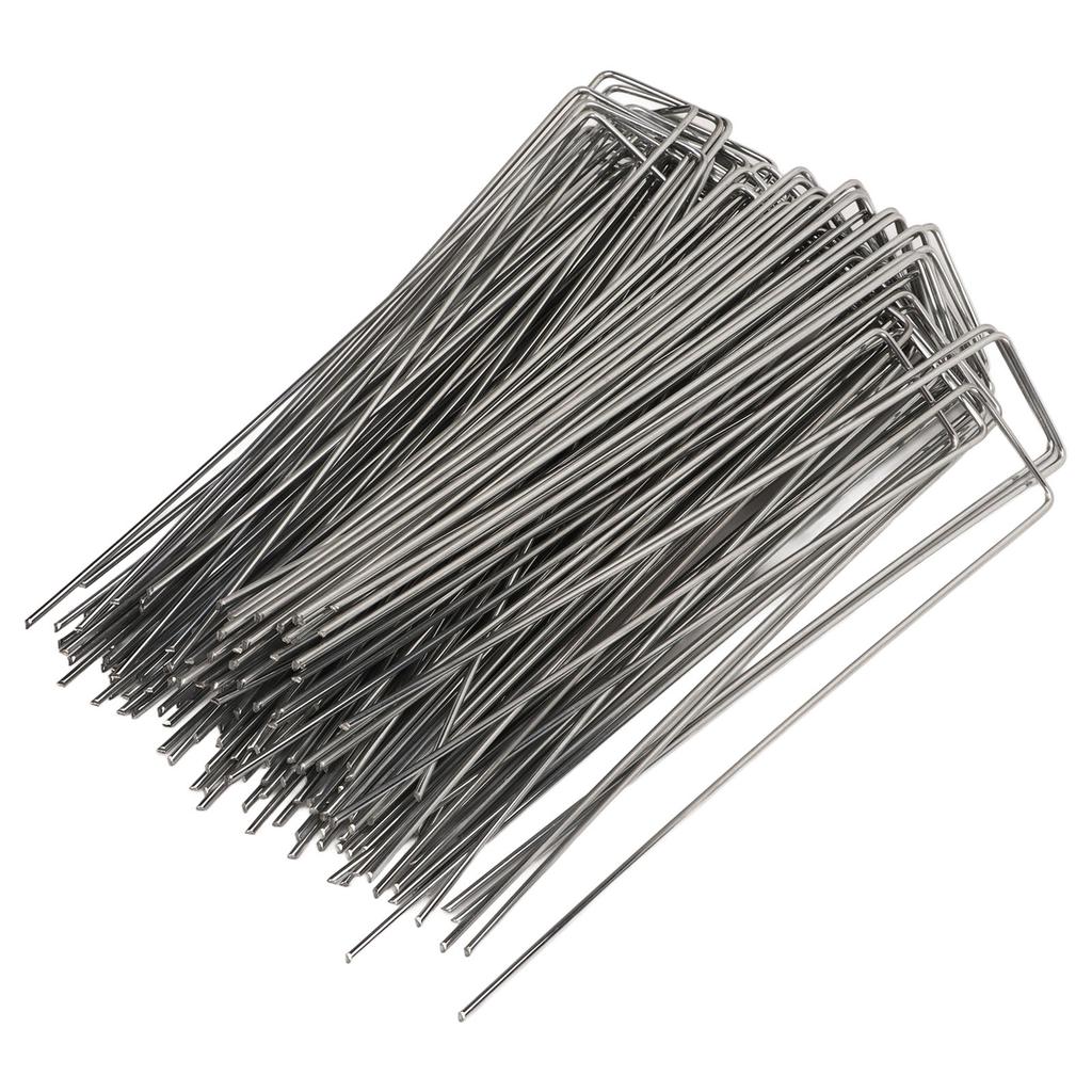 100Pcs U Shaped Garden Stakes Galvanized Steel Landscape Stakes Pins for   Barrier Sod Fabric Decorations
