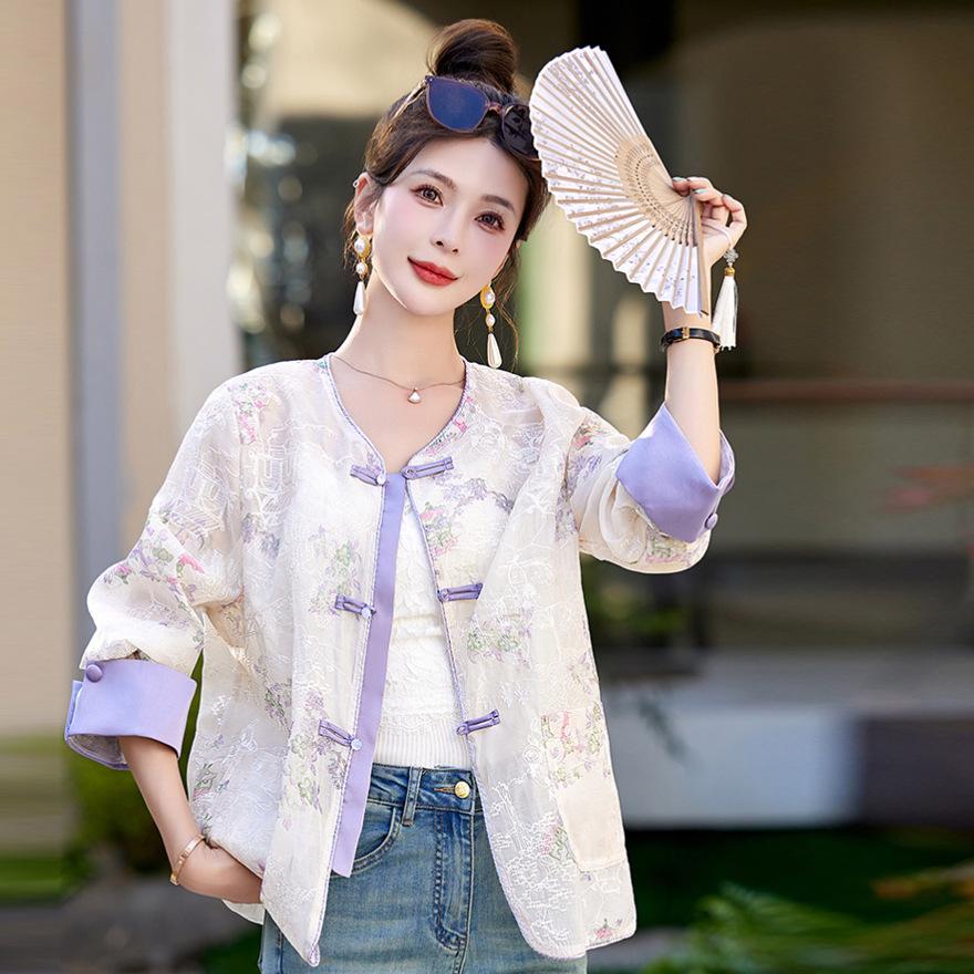 Light retro embroidered jacket for women to look good in summer Eugen yarn thin sunscreen clothes and tops