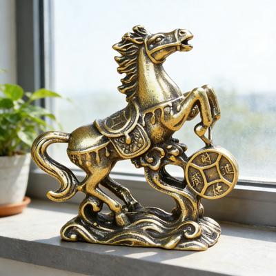 Mini Messing Glückspferd Statue mit Münze Chinesisches Neujahr Feng Shui Pferd Maskottchen Ornament Vintage Kupfer Tierkreis Tier Skulptur für Reichtum Glück