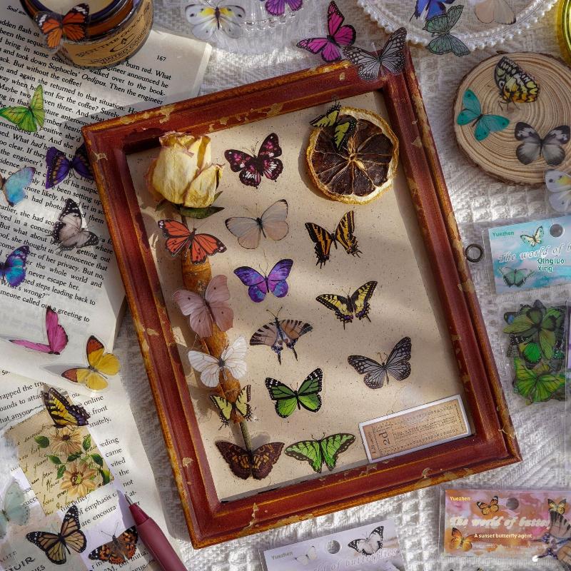 40Pcs/Pack Art Collage Junk  Diy Scrapbooking Butterfly Series Stickers Pet Waterproof Craft Aesthetics Decals Decor