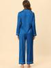 Cheibear Soft Long Sleeve Satin Pajama Size L Women's Set, Blue,