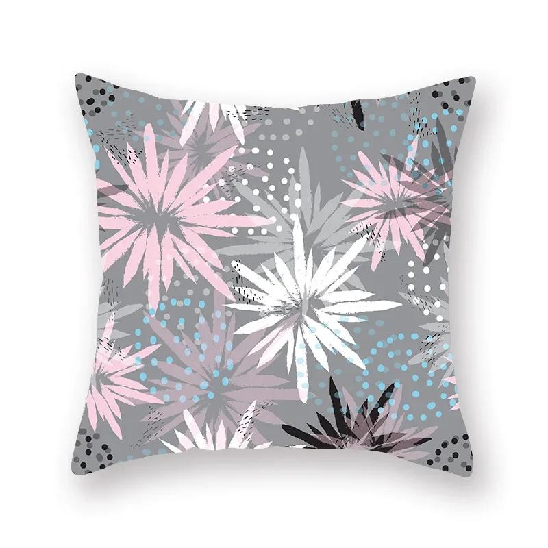 Pink plant series printed pattern cushion cover for home living room sofa car decoration square polyester pillowcase