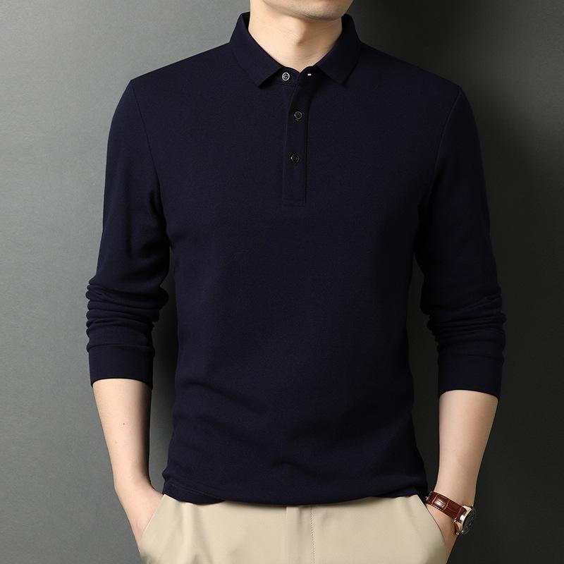Tricou subțire cu mânecă lungă, larg, pentru bărbați, de primăvară și toamnă, tată de vârstă mijlocie, culoare solidă, guler polo