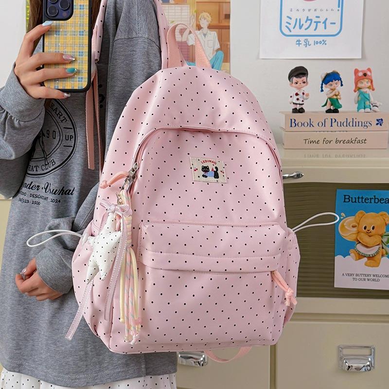 Schoolbag Small Fresh Polka Dot Backpack Female Primary School Students Lightweight Schoolbag Simple Junior High School Student Schoolbag Ins Niche