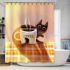 Coffee Cup Shower Curtain With Black Cat Design For Bathroom Decor Cartoon Print Home Accessories Towel Background