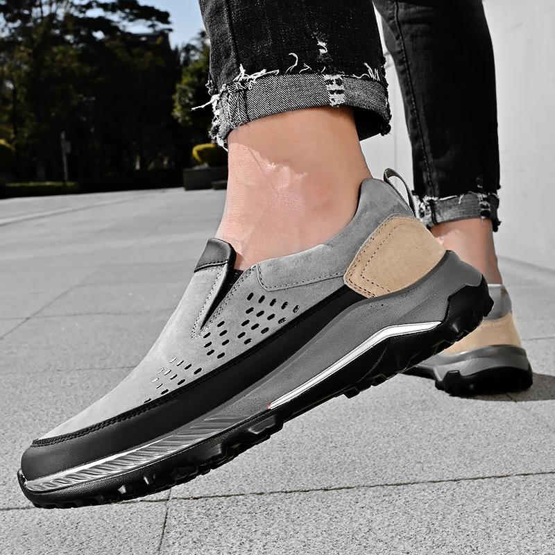 Men Breathable Casual Shoes Outdoor Plus Size Fashion Sneakers Lace-up Split Leather Comfortable Walking Sport Shoes