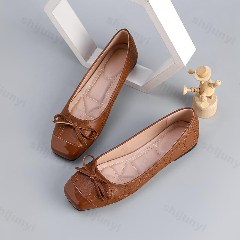 Women Ballet Flats 2026 Autumn Bowknot Square Toe Design Mary Jane Shoes Elegant Soft Sole High Quality Comfortable Single Shoes