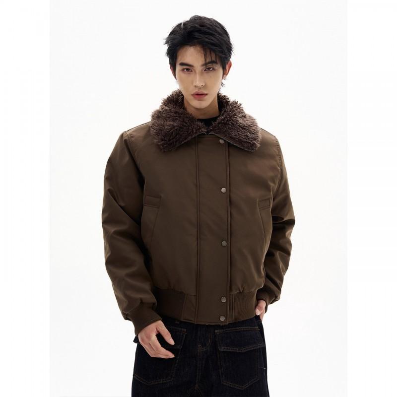 Winter Thickened Cotton Puffer Jacket With Faux Fur Collar Unisex Oversized Hoodless Coat Men Women