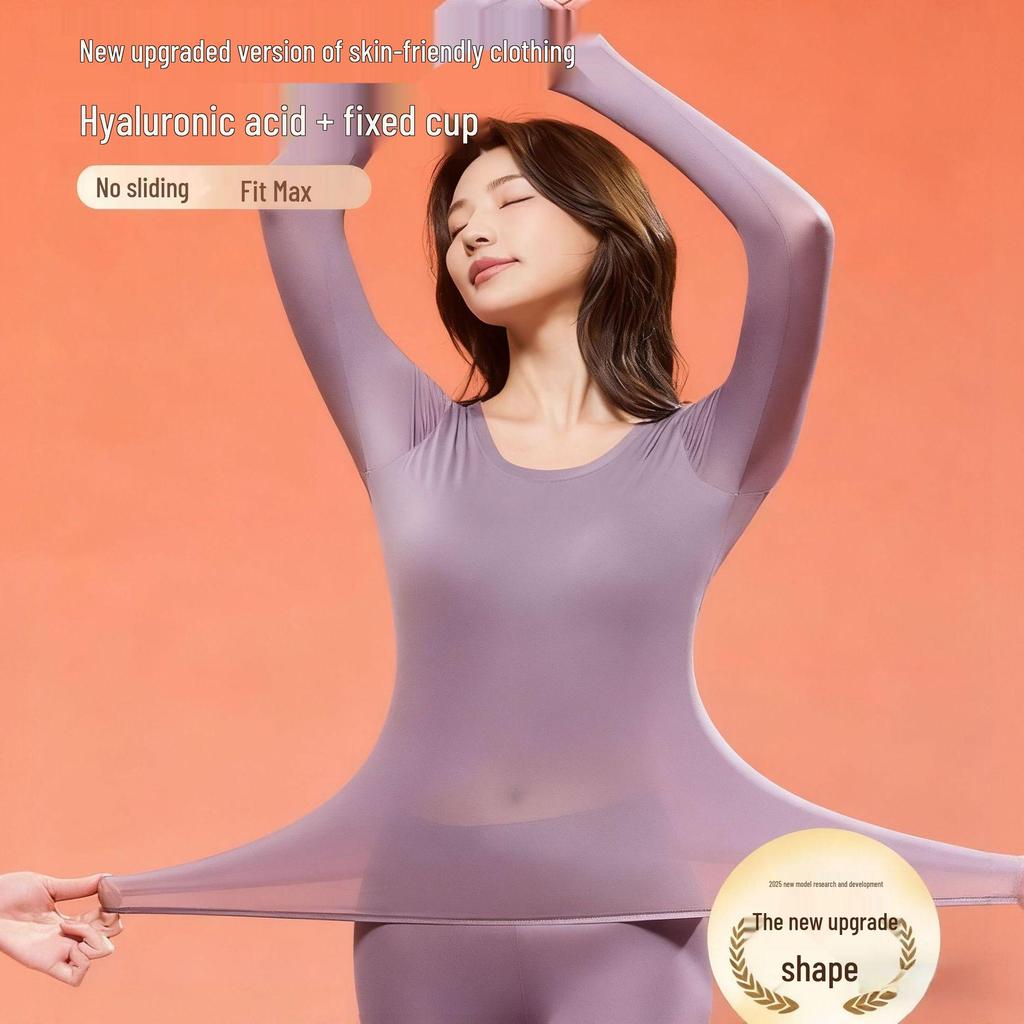 Fixed Cup 5.0 Ultra-Thin Seamless Warm Women's Underwear Set with Built-In Bra, Base Layer for Autumn.