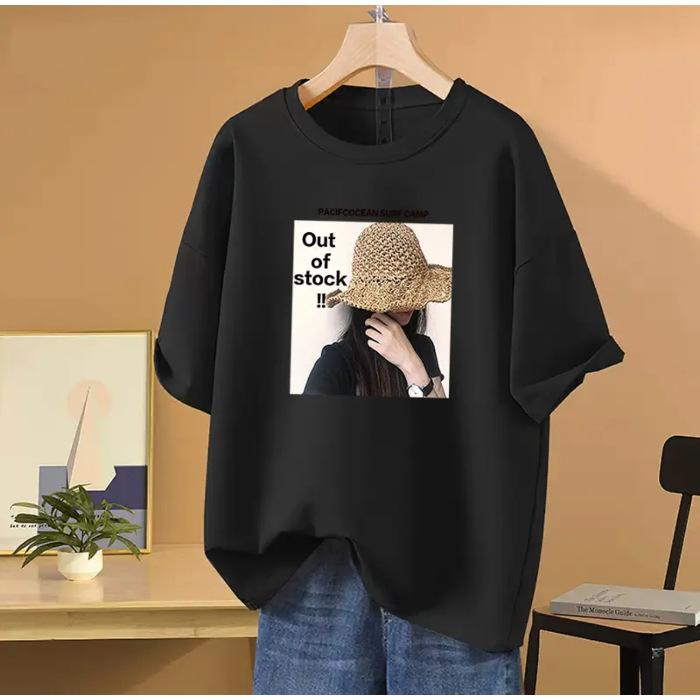 

Pure cotton summer short-sleeved t-shirt women s clothing 2025 new trend loose and versatile design sense niche foreign style clothes 3XL