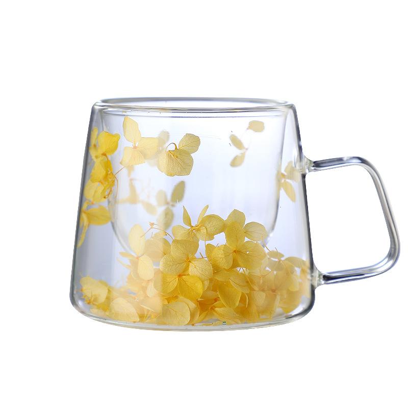 Real Flower Double-Layer Glass High Value Gift Coffee Cup High Borosilicate Simple Cup