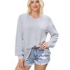 Women's Knit Top, Fashionable Long Sleeve Casual Shirt, V-neck Loose T-shirt