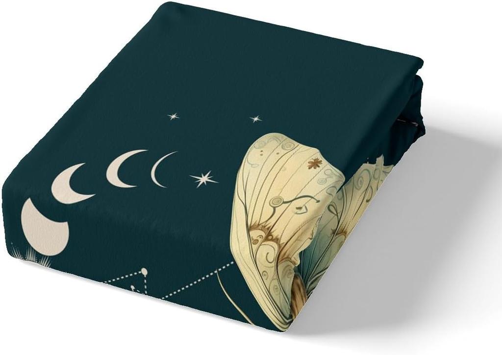 Death Moth Duvet Cover,Butterfly Comforter Cover Set Twin Size,Sun and Moon Galaxy Bedding Sets for Kids Boys Girls,Gothic Butterflies Boho