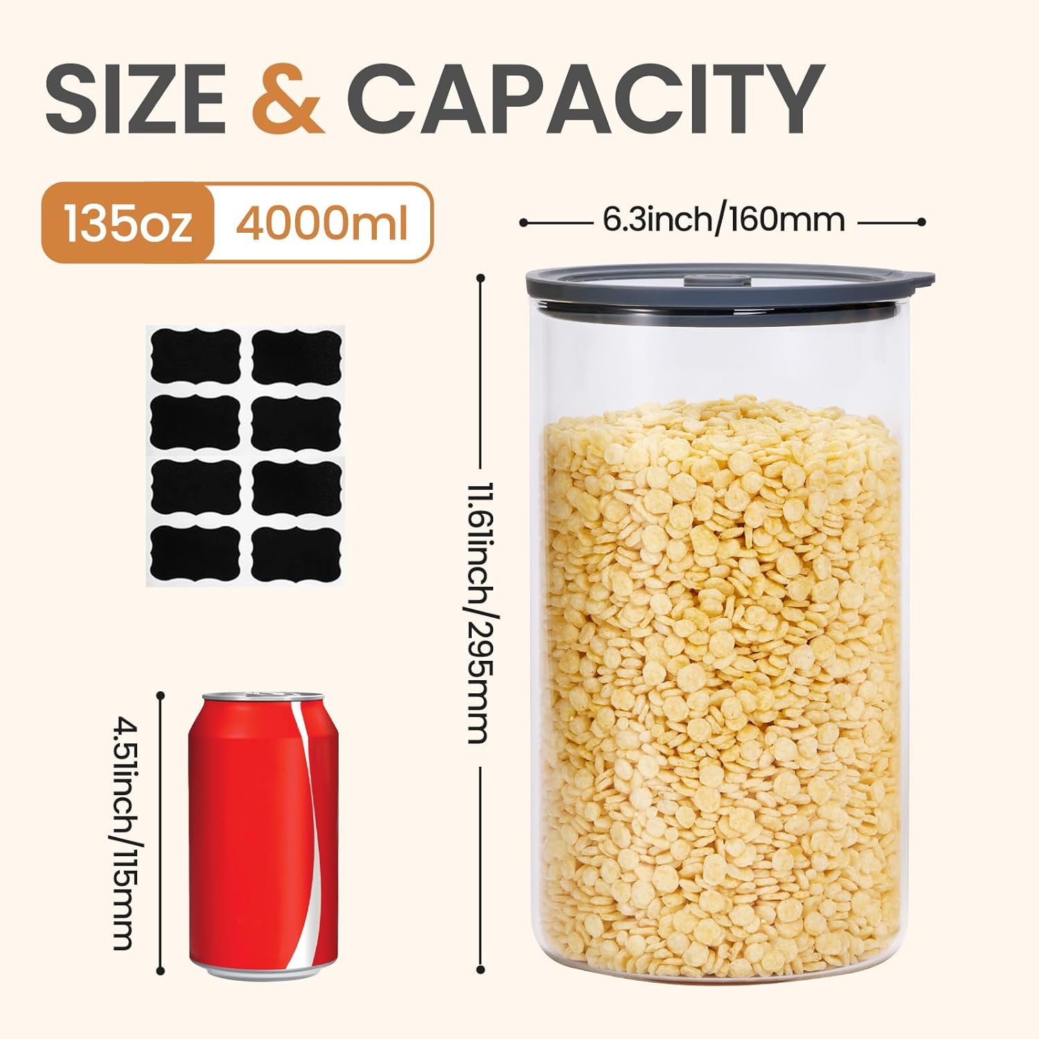 

Очень большие герметичные стеклянные банки для продуктов, 1 галлон (135 унций) Кухонные банки для хранения муки, сахара, хлопьев, печенья и яиц United States