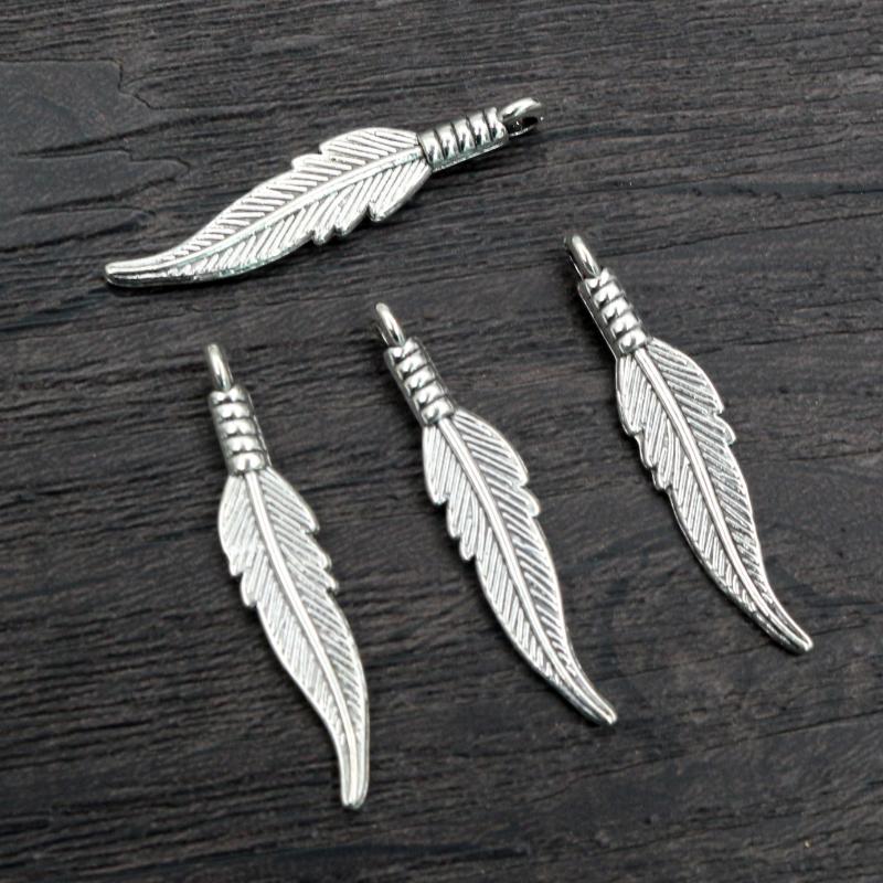 30pcs 31x6.5mm Feather Charms Pendants Bronze Antique Silver Plated  Handmade Charms
