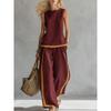 Women's Round Neck Sleeveless Loose Fit Color Block Two Piece Set Contrast Patchwork Wide Leg Pants Outfit For Spring Summer Casual Daily Commute