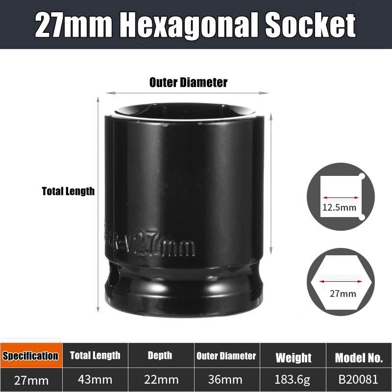 1/2" Drive Deep Impact Socket Set Drive Metric Wrench Black Socket Deep Impact Socket Pneumatic Wrench Head Tire Removal Tools