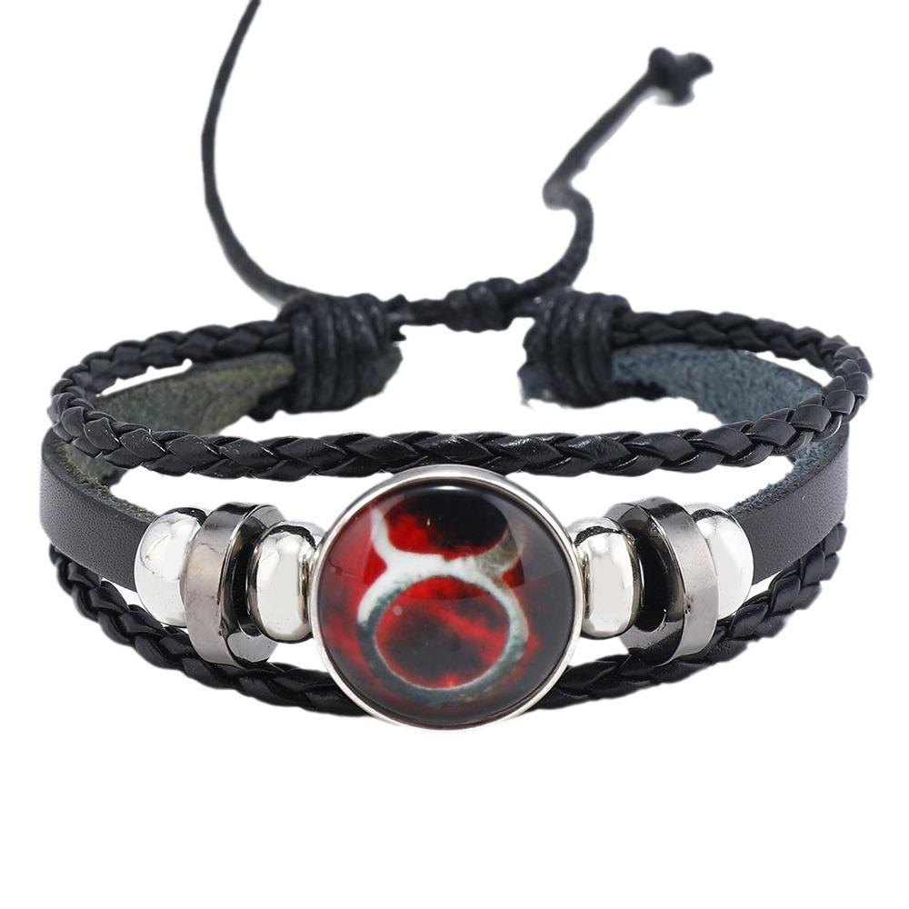 New 12 Constellation Luminous Cowhide Bracelet, Personalized Retro Men and Women Couple Jewelry Bracelet, Twelve Constellation Jewelry