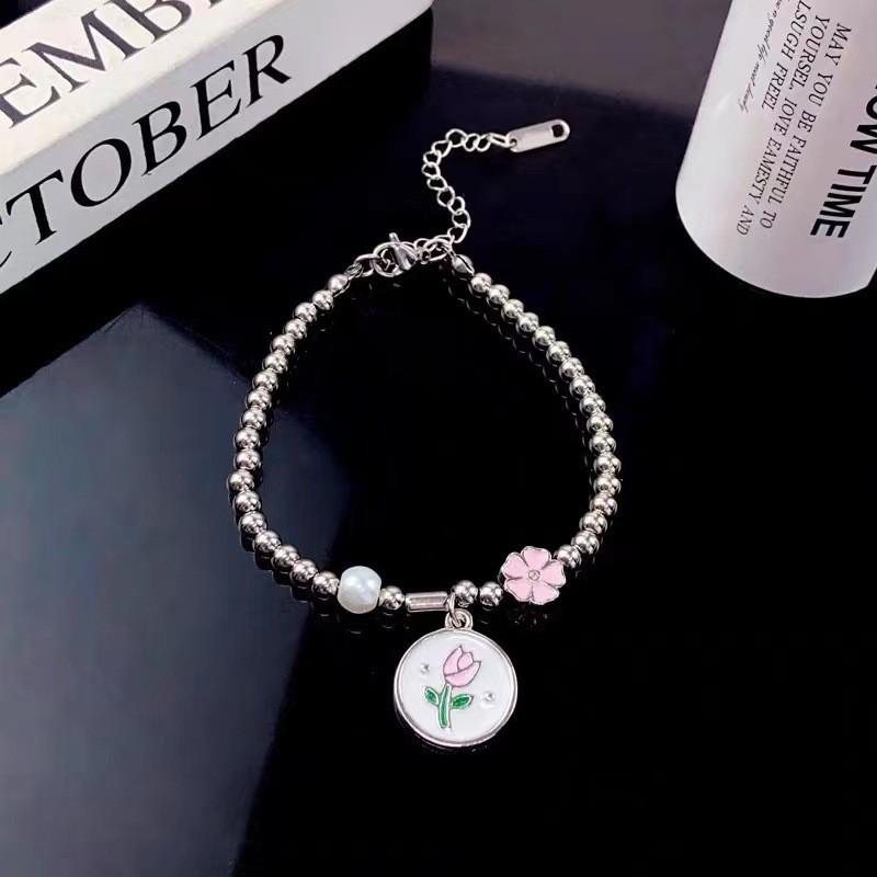 Elegant Tulip Pink Flower Bracelet For Women Highend Geometric Design 2024 Summer