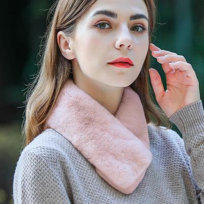 Rex-Kaninchen-Pelz-Schal für Damen, Winter, kurz, einfarbig, ganzes Fell, absorbierender Knopf, koreanische Ausgabe, warmer Kaninchenfell-Schal