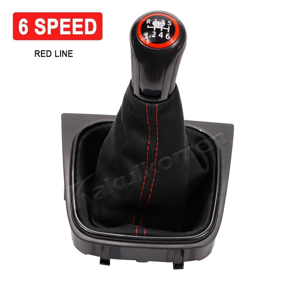 Buton schimbător de viteze manual, 5 6 viteze, cu cizmă pentru gheață, pentru Volkswagen VW Golf 5 6 MK5 MK6 R32 GTI 04-09, piele de căprioară roșie, stil de mașină