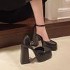 Buckle Square Head High-heeled Mary Jane Shoes 2025 Women's New Retro Japanese Small Leather Shoes Thick Heel Platform Single Shoes Women