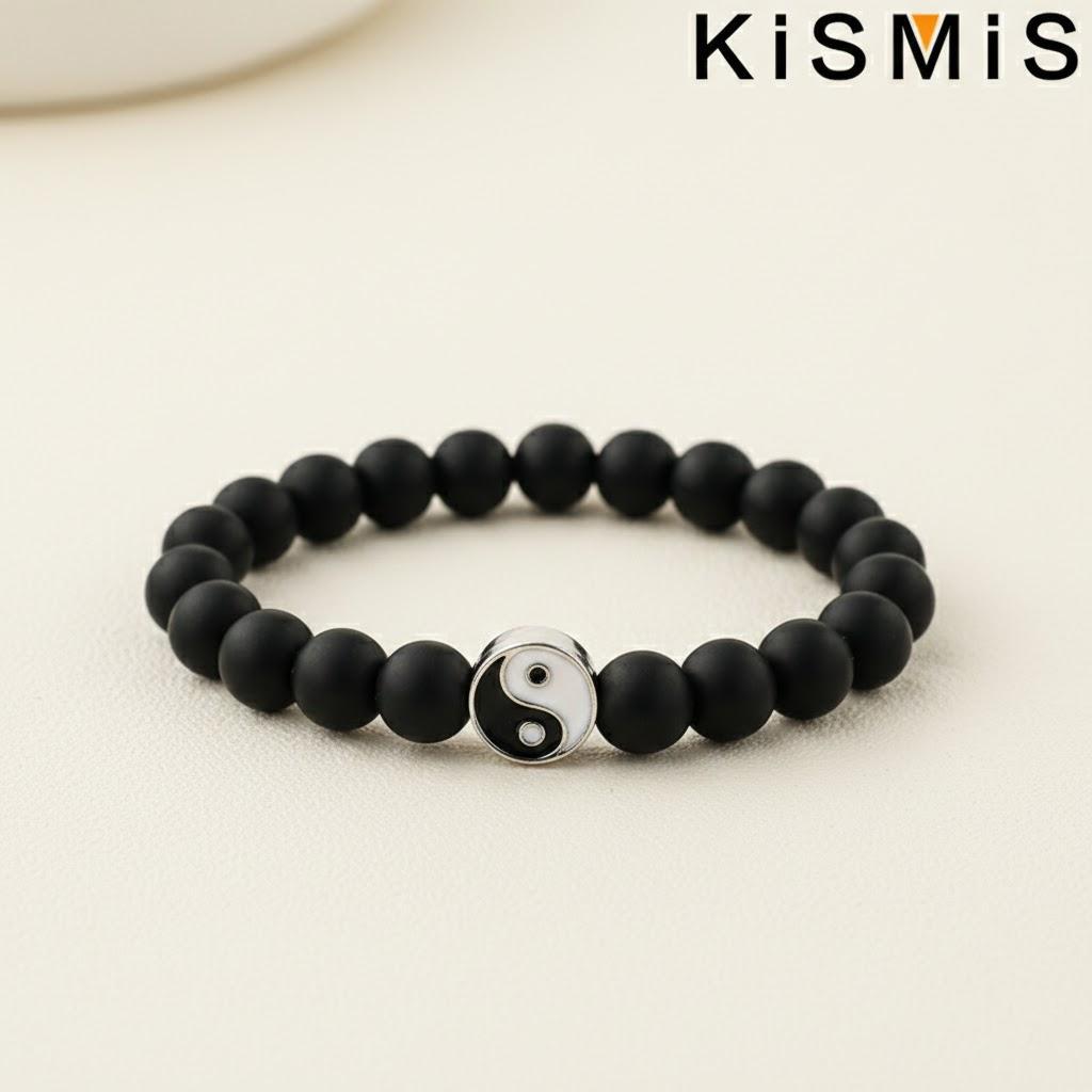 

New Natural Stone Yin Yang Beaded Bracelet Classic Adjustable Bracelet for Men Women Best Friend Gift чёрный
