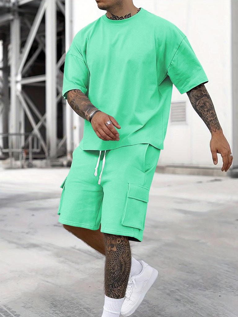 2024 Men's Summer Fashion T-Shirt and Workwear Shorts Set - Casual Sportswear Suit