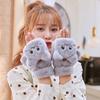 Ears Women Plus Velvet Autumn And Winter Flip Mittens Female Gloves Wool Mittens Half-finger Gloves