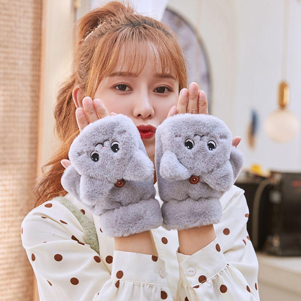 Driving Gloves Autumn And Winter Elastic Female Gloves Half-finger Gloves Wool Mittens Flip Mittens