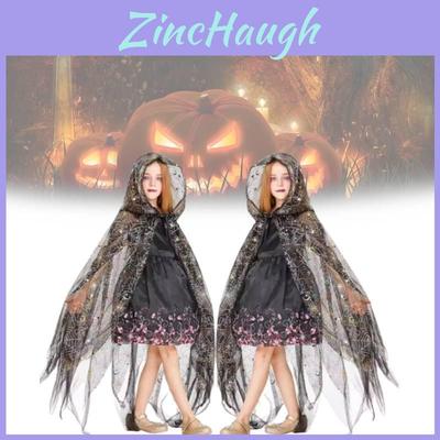 Enchanting Black Halloween Cloak With Spider Pattern Tail For Kids Dress Up Costume