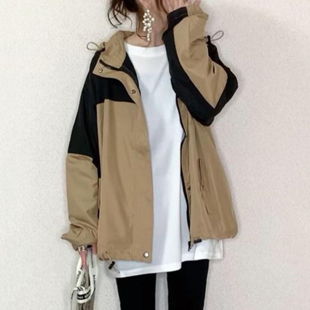 Frühling und Herbst Langarm Casual Mantel Farbe Passenden Lose Dünne Kapuzenmantel Frauen