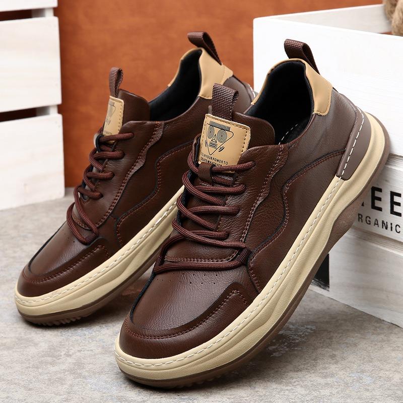 Leather large size men's shoes new spring versatile trend little white shoes men's breathable deodorant leather shoes men's casual board shoes