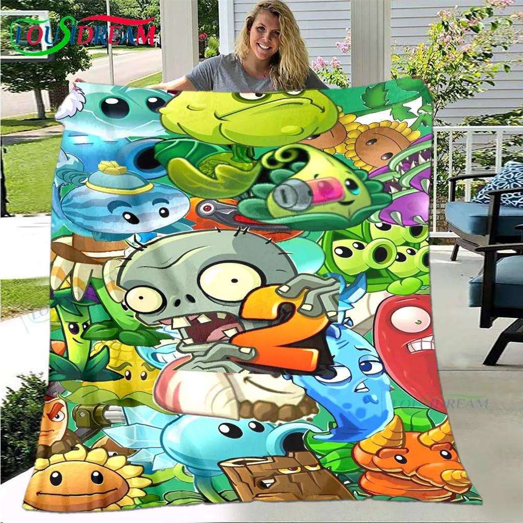 Hot Puzzle Games P-plant Vs Z-zombiee Flannel Children Blanket Sofa Bed Decoration Blanket Portable Blanket Bath Towel Gift