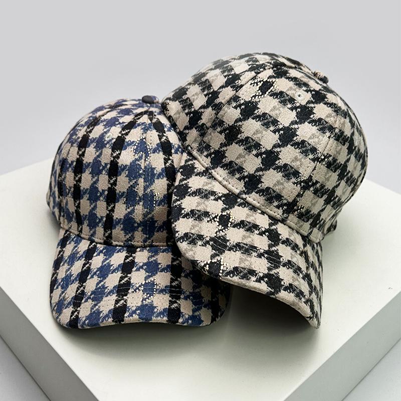 Autumn and Winter Men Women New Versatile Stripe British Baseball Caps Check Fashion Cotton Warm Soft Houndstooth Retro