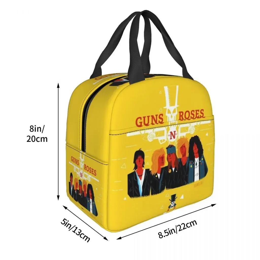 G-Guns-S N-N-S R-Roses-S Insulated Lunch Bag for Women Kids Leakproof Food Boxes Thermal Lunch Box Tote