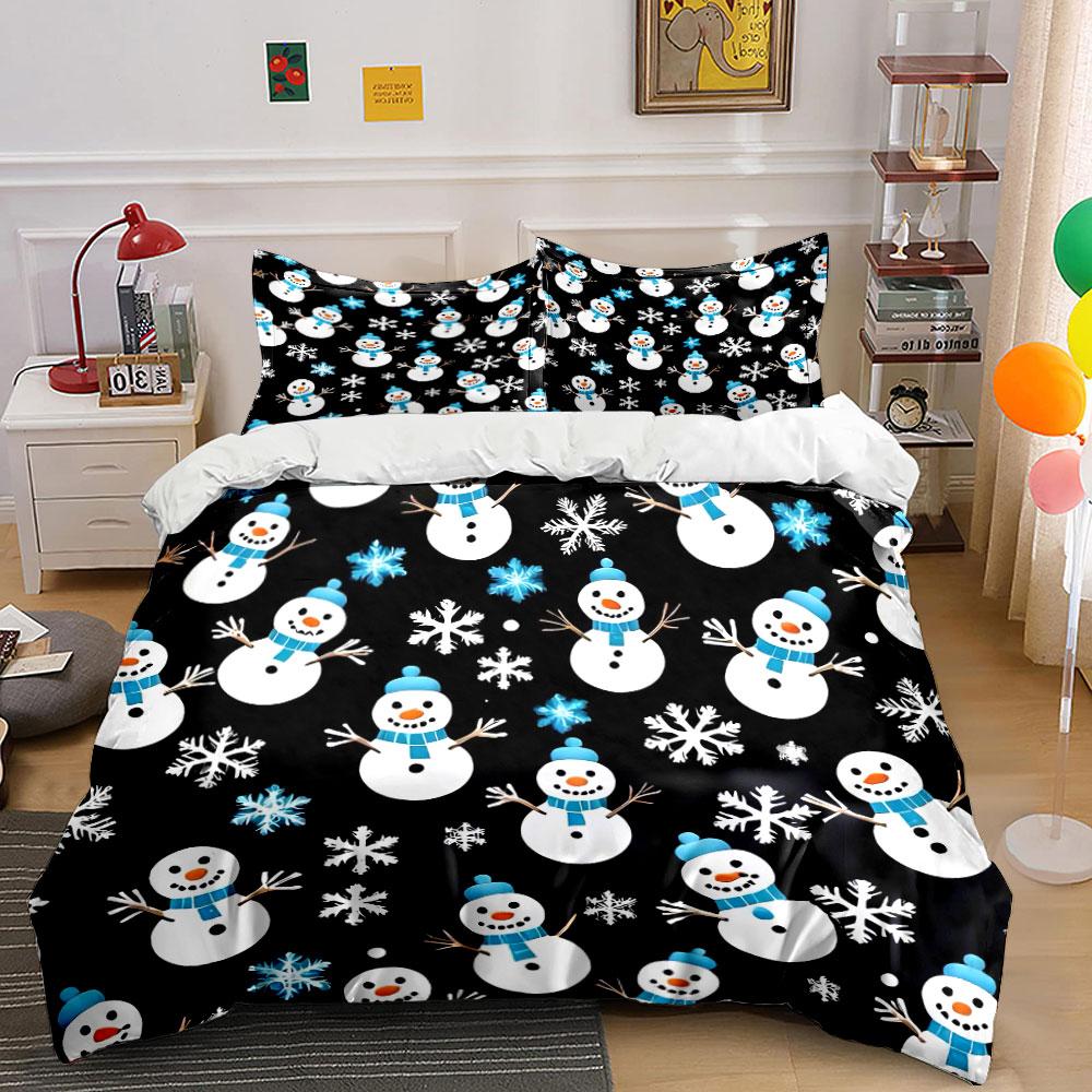 Snowman and Snowflake Pattern Bedding Duvet Cover Set Duvet Cover Pillowcases (1*Duvet Cover 2*Pillowcases, without duvet insert)