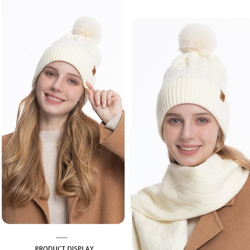 Women's Three Sizes To Choose From: Knitted Hat, Scarf, Glove, Women's Autumn and Winter Outdoor Warm Double Layer Knitted Hat
