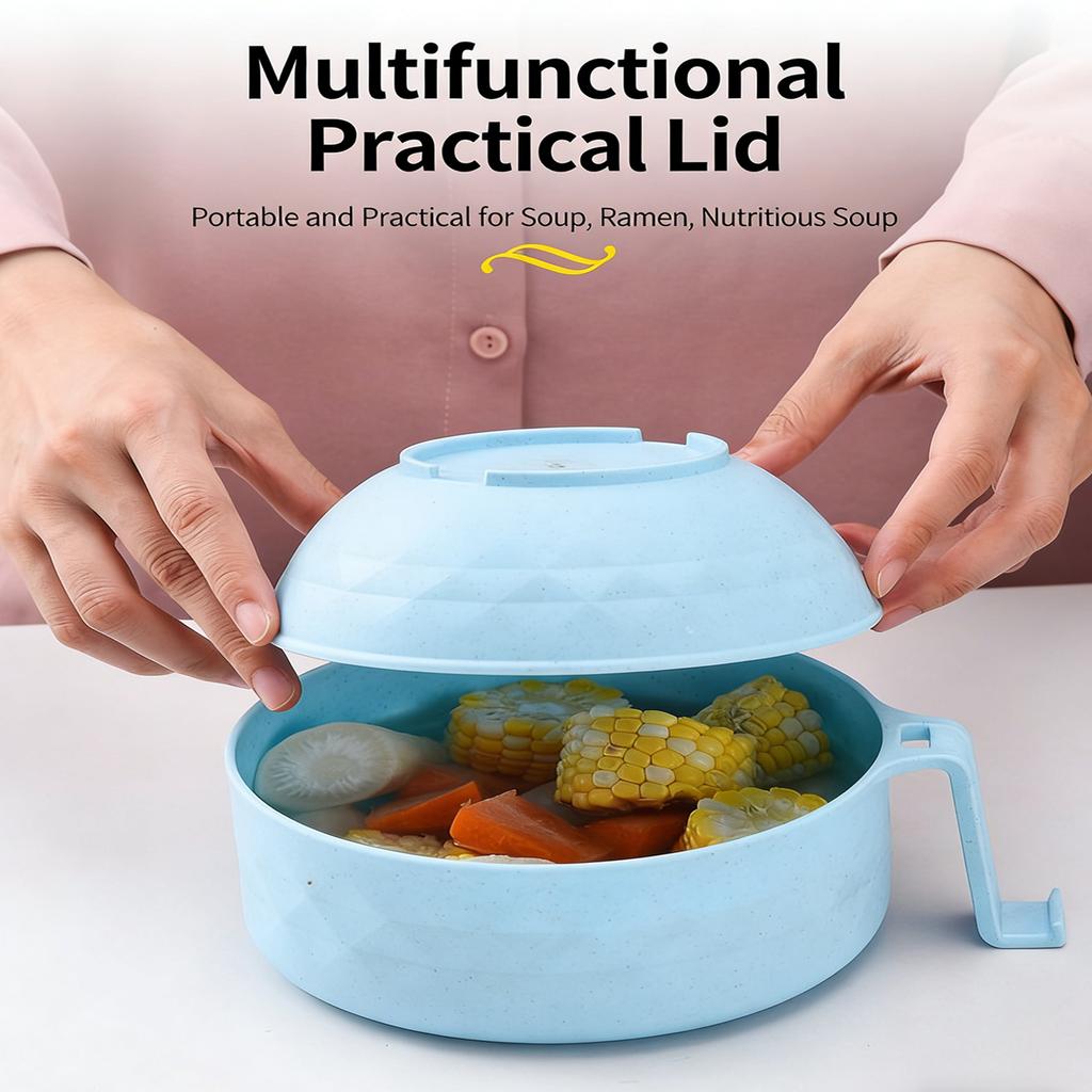 Complete Microwave Ramen Set Includes Bowl Cover Strainer Utensils Spoon Chopsticks Fork For Convenient Meals