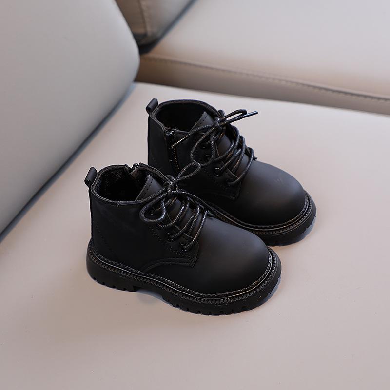 2022 Herbst/Winter Kinder Britischer Stil Einfarbig Martin Stiefel mit Seitenreißverschluss